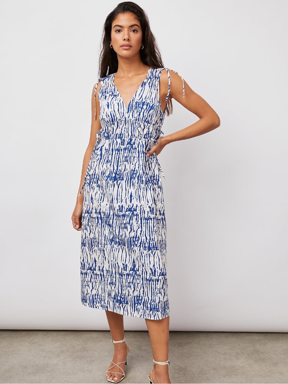 Rails Constantine Midi Dress Small Cobalt Shibori Blue White Tie Waist New